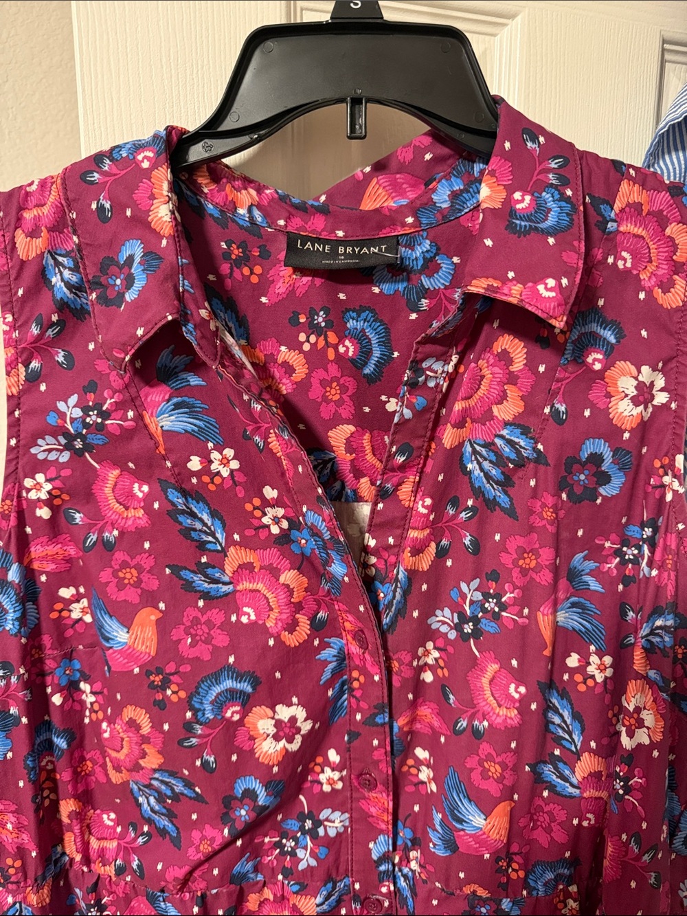 Lane Bryant Magenta Floral Button-Front Sleeveless Dress